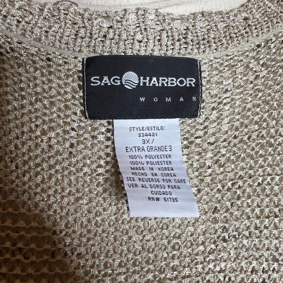 SAG HARBOR Women’s Cardigan Open Front Gold V-Neck Sweater Top Size 3X - Picture 9 of 9